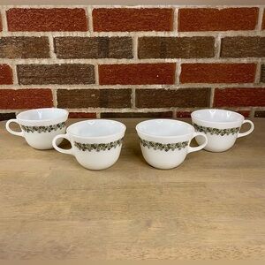 Pyrex Corelle Spring Blossom Crazy Daisy 4 Coffee Tea Cup Mugs Milk glass